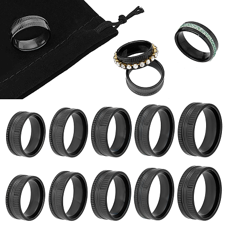 UNICRAFTALE 10Pcs 5 Sizes Black Stainless Steel Grooved Finger Ring Blank Core Finger Rings Round Empty Ring for Inlay Ring Jewelry Making Size 7-12