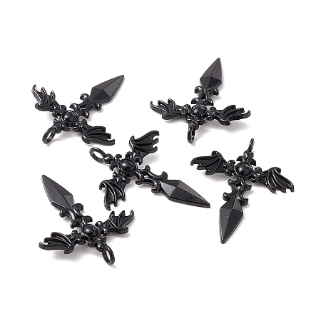 Honeyhandy Gothic Style Alloy Pendents, Sword with Wing, Electrophoresis Black, 44x34.5x3mm, Hole: 4mm