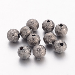 Honeyhandy Brass Textured Beads, Nickel Free, Round, Gunmetal, Size: about 6mm in diameter, hole: 1mm