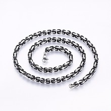 Honeyhandy 201 Stainless Steel Byzantine Chain Necklaces, with Lobster Claw Clasps, Gunmetal & Stainless Steel Color, 23.6 inch(60cm), 4x4mm