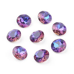 Honeyhandy Pointed Back & Back Plated Glass Rhinestone Cabochons, Grade A, Faceted, Flat Round, Violet Blue, 10x5mm