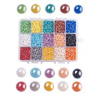ARRICRAFT 1 Box (About 14325pcs) 15 Colors Half Round Flatback Pearlized Plated Handmade Porcelain Cabochons for Scrapbook Craft DIY Making (4mm)