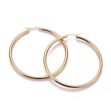 Arricraft 201 Stainless Steel Big Hoop Earrings, with 304 Stainless Steel Pin, Hypoallergenic Earrings, Ring Shape, Golden, 57x3mm, 9 Gauge, Pin: 0.7x1mm