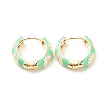 Honeyhandy Daisy Flower Enamel Hoop Earrings, Gold Plated Brass Hinged Earrings for Women, Medium Spring Green, 20x22x5mm, Pin: 0.9mm