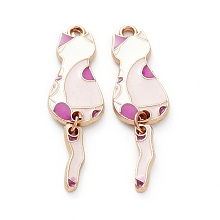 Honeyhandy Cat Shape Alloy Enamel Pendants & Dangle Earring Making Kits, Pink, 35.5x10x2~4.5mm, Hole: 1.2mm, Pin: 1.5mm