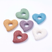 Honeyhandy Natural Lava Rock Big Pendants, Dyed, Heart, Mixed Color, 55x52x13mm, Hole: 15.5mm