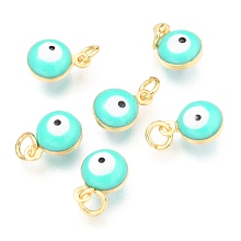 Honeyhandy Brass Enamel Charms, Real 18K Gold Plated, Long-Lasting Plated, with Jump Ring, Evil Eye, Turquoise, 9.5x6.5x4.5mm, Hole: 2.5mm