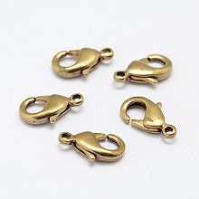 Honeyhandy Brass Lobster Claw Clasps, Nickel Free, Raw(Unplated), 15x9x3mm, Hole: 2mm