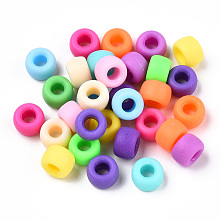 Honeyhandy Opaque Plastic Beads, Frosted, Barrel, Mixed Color, 9x6mm, Hole: 3.8mm, about 1900pcs/500g