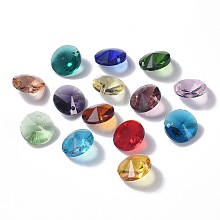 Honeyhandy Glass Charms, Faceted, Cone, Mixed Color, 14x7mm, Hole: 1mm