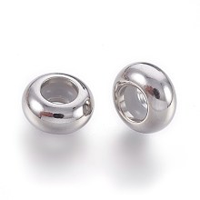 Honeyhandy 201 Stainless Steel Beads, with Plastic, Slider Beads, Stopper Beads, Rondelle, Stainless Steel Color, 9x4.5mm, Hole: 3mm