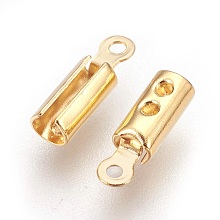 Honeyhandy 304 Stainless Steel Folding Crimp Ends, Fold Over Crimp Cord Ends, Golden, 10x3x2.5mm, Hole: 1mm, Inner Diameter: 2.5mm