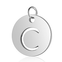 Honeyhandy 304 Stainless Steel Charms, Flat Round with Letter, Stainless Steel Color, Letter.C, 12x1mm, Hole: 2.5mm