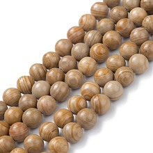 Honeyhandy Natural Silver Line Jasper Beads Strands, Dyed & Heated, Round, Peru, 8mm, Hole: 1.2mm, about 47pcs/strand, 15.55''(39.5cm)