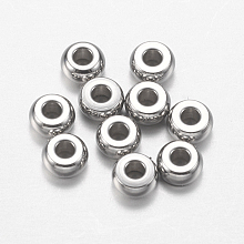 Honeyhandy 304 Stainless Steel Beads, Flat Round, Stainless Steel Color, 4x2mm, Hole: 1mm