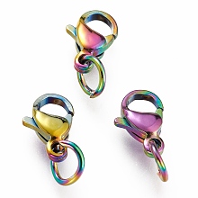 Honeyhandy Ion Plating(IP) 304 Stainless Steel Lobster Claw Clasps, With Jump Ring, Rainbow Color, 9x5.5x3.5mm, Hole: 3mm, Jump Ring: 5x0.6mm