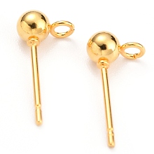 Honeyhandy 304 Stainless Steel Ball Post Stud Earring Findings, with Loop and 316 Surgical Stainless Steel Pin, Golden, 15x7x4mm, Hole: 1.8mm, Pin: 0.8mm