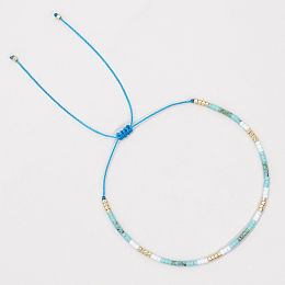 Honeyhandy Glass Seed Braided Bead Bracelet for Women, Turquoise, 6-1/4 inch(16cm)