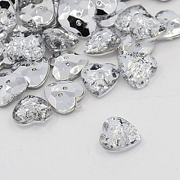 Honeyhandy Acrylic Rhinestone Buttons, 2-Hole, Faceted, Heart, Crystal, 13x13x4mm, Hole: 1mm