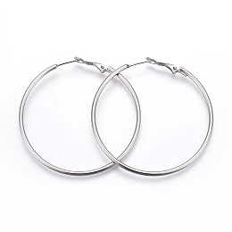 Honeyhandy 201 Stainless Steel Hoop Earrings, Hypoallergenic Earrings, Ring Shape, Stainless Steel Color, 12 Gauge, 51x49x2mm, Pin: 1mm