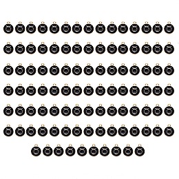 Honeyhandy Alloy Enamel Pendants, Flat Round with Constellation, Light Gold, Black, Taurus, 15x12x2mm, Hole: 1.5mm, 100pcs/Box