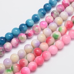 Honeyhandy Natural & Dyed Malaysia Jade Bead Strands, Round, Mixed Color, 4mm, Hole: 0.8mm, about 89pcs/strand, 15 inch