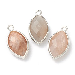 Honeyhandy Natural Sunstone Pendants, with Platinum Brass Edge, Faceted, Horse Eye, 22x12x5.5mm, Hole: 1.8mm