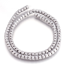 Honeyhandy Electroplate Non-magnetic Synthetic Hematite Bead Strands, Frosted, Column, Platinum Plated, 5x4mm, Hole: 1mm, about 101~102pcs/strand, 15.9 inch(40.5cm)