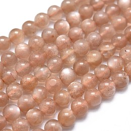 Honeyhandy Natural Peach Moonstone Beads Strands, Grade A, Round, 4~4.5mm, Hole: 0.5mm, about 102pcs/Strand, 15.35 inch(39cm)