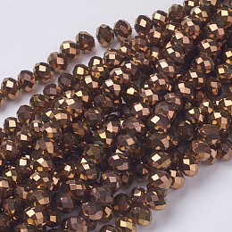 Honeyhandy Electroplate Glass Beads Strands, Faceted, Rondelle, Copper Plated, 10x7mm, Hole: 1mm, about 70~72pcs/strand, 18 inch