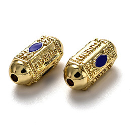 Honeyhandy Brass Enamel Beads, Long-Lasting Plated, Real 18K Gold Plated, Oval & Word, Blue, 19x9x9mm, Hole: 2mm