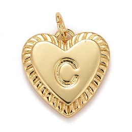 Honeyhandy Rack Plating Real 18K Gold Plated Brass Pendants, with Jump Rings, Long-Lasting Plated, Lead Free & Cadmium Free & Nickel Free, Heart with Letter A~Z, Letter.C, 16x15x2.5mm, Jump Ring: 5x0.5mm, 3mm Inner Diameter