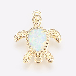 Honeyhandy Synthetic Opal Links connectors, with Brass Findings, Turtle, Golden, Floral White, 17x13x2mm, Hole: 1mm