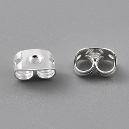 Honeyhandy Brass Friction Ear Nuts, Ear Locking Earring Backs for Post Stud Earrings, with 3 Holes, 925 Sterling Silver Plated, 6x4.5x3.5mm, Hole: 1mm