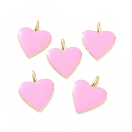 Honeyhandy Brass Enamel Pendants, Long-Lasting Plated, Real 18K Gold Plated, Heart, Pink, 24x19x1.5mm, Hole: 6x3mm