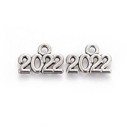Honeyhandy Tibetan Style Zinc Alloy Charms, New Year 2022, Antique Silver, 14.3x9.5x1.5mm, Hole: 1.6mm