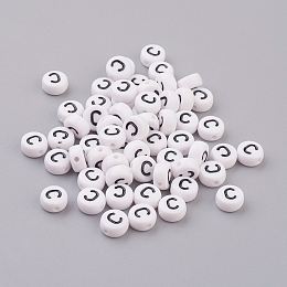 Honeyhandy Acrylic Beads, with Horizontal Hole, Letter, Flat Round, Letter.C, 7x4mm, Hole: 1mm, about 3500pcs/500g