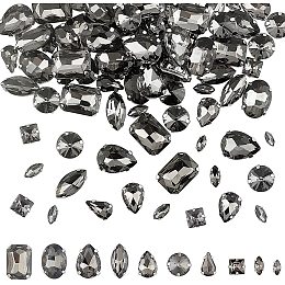 CHGCRAFT 100pcs Sew On Glass Rhinestones Crystals Rhinestones Mixed Shapes Metal Prong Setting Flatback Rhinestones Sewing Claw for Craft, Jewelry Making Light Black