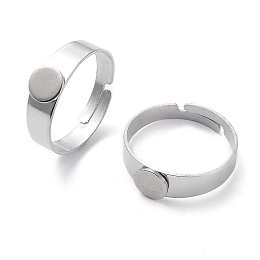 Honeyhandy Non-Tarnish Adjustable 304 Stainless Steel Finger Rings Components, Pad Ring Base Findings, Flat Round, Stainless Steel Color, Tray: 6mm, 17mm