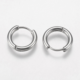 Honeyhandy 201 Stainless Steel Huggie Hoop Earrings Findings, with 304 Stainless Steel Pins, Stainless Steel Color, 14x15x2.5mm, 10 Gauge, Pin: 0.9mm