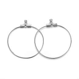 Honeyhandy 304 Stainless Steel Pendants, Hoop Earring Findings, Ring, Stainless Steel Color, 34x31x1.5mm, 21 Gauge, Hole: 1mm, Inner Size: 29x30mm, Pin: 0.7mm