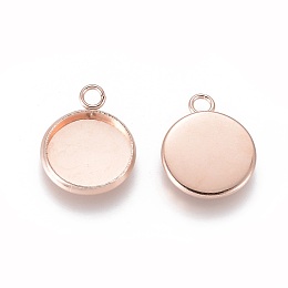 Honeyhandy 201 Stainless Steel Pendant Cabochon Settings, Plain Edge Bezel Cups, Flat Round, Rose Gold, tray: 12mm, 17.5x14x2mm, Hole: 2.2mm