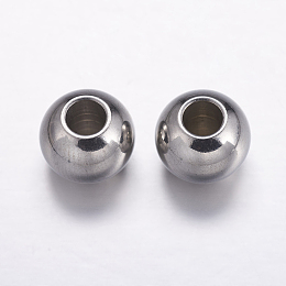 Honeyhandy 304 Stainless Steel Beads, Round, Stainless Steel Color, 10x8mm, Hole: 4mm