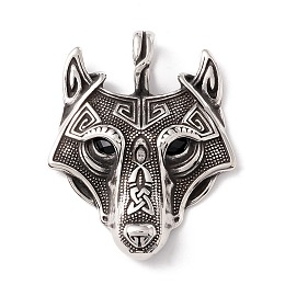 Honeyhandy 304 Stainless Steel Pendants, with Rhinestone Eyes, Wolf, Black, 49x39x7mm, Hole: 5.5X9.5mm