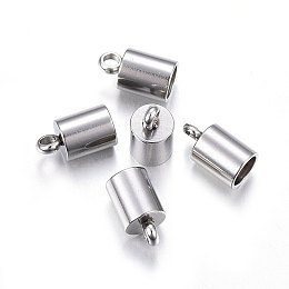 Honeyhandy 201 Stainless Steel Cord Ends, End Caps, Column, Stainless Steel Color, 9x5mm, Hole: 1.5mm, Inner Diameter: 4mm