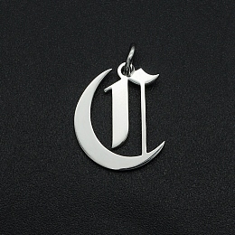 Honeyhandy 201 Stainless Steel Pendants, with Jump Ring, Old English, Letter, Laser Cut, Stainless Steel Color, Letter.C, 15.5x12.5x1mm, Hole: 3mm