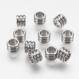 Honeyhandy 202 Stainless Steel Beads, Grooved Column, Stainless Steel Color, 6x4.5mm, Hole: 4mm