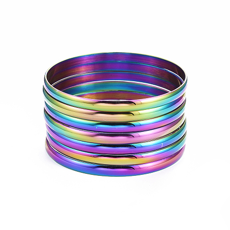 ARRICRAFT Fashion 304 Stainless Steel Bangle Sets, Rainbow, Multi-color, 2-5/8 inches(6.8cm), 7pcs/set