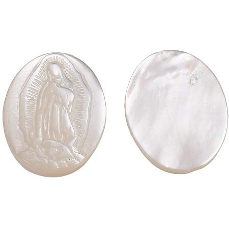 CHGCRAFT Natural White Shell Cabochons for Craft Making Ornament Scrapbooking DIY Crafts, Oval with Virgin Mary