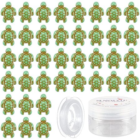 SUNNYCLUE 1 Box 95Pcs Turtle Turquoise Beads Lime Green Loose Spacer Bead Charms Stretch Bracelets Making Kits with 10m Beading Elastic Thread for Necklace Bracelet Earring DIY Jewelry Making